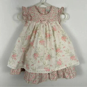 ❤️ Vintage Floral Smocked Baby Dress 6-9M Chic Pink Rose Tea Party Dress